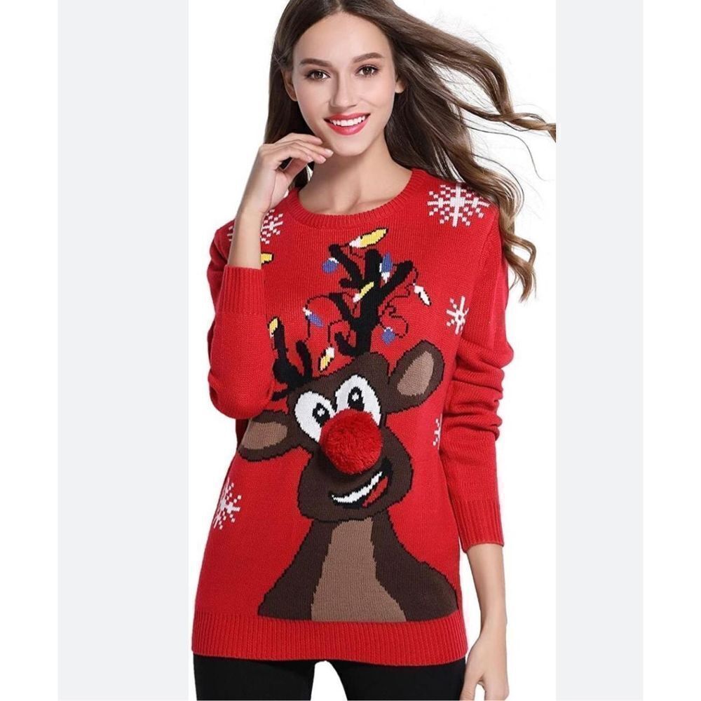 Women's Christmas Cute Reindeer Knitted Sweater, Ugly Sweater XXL